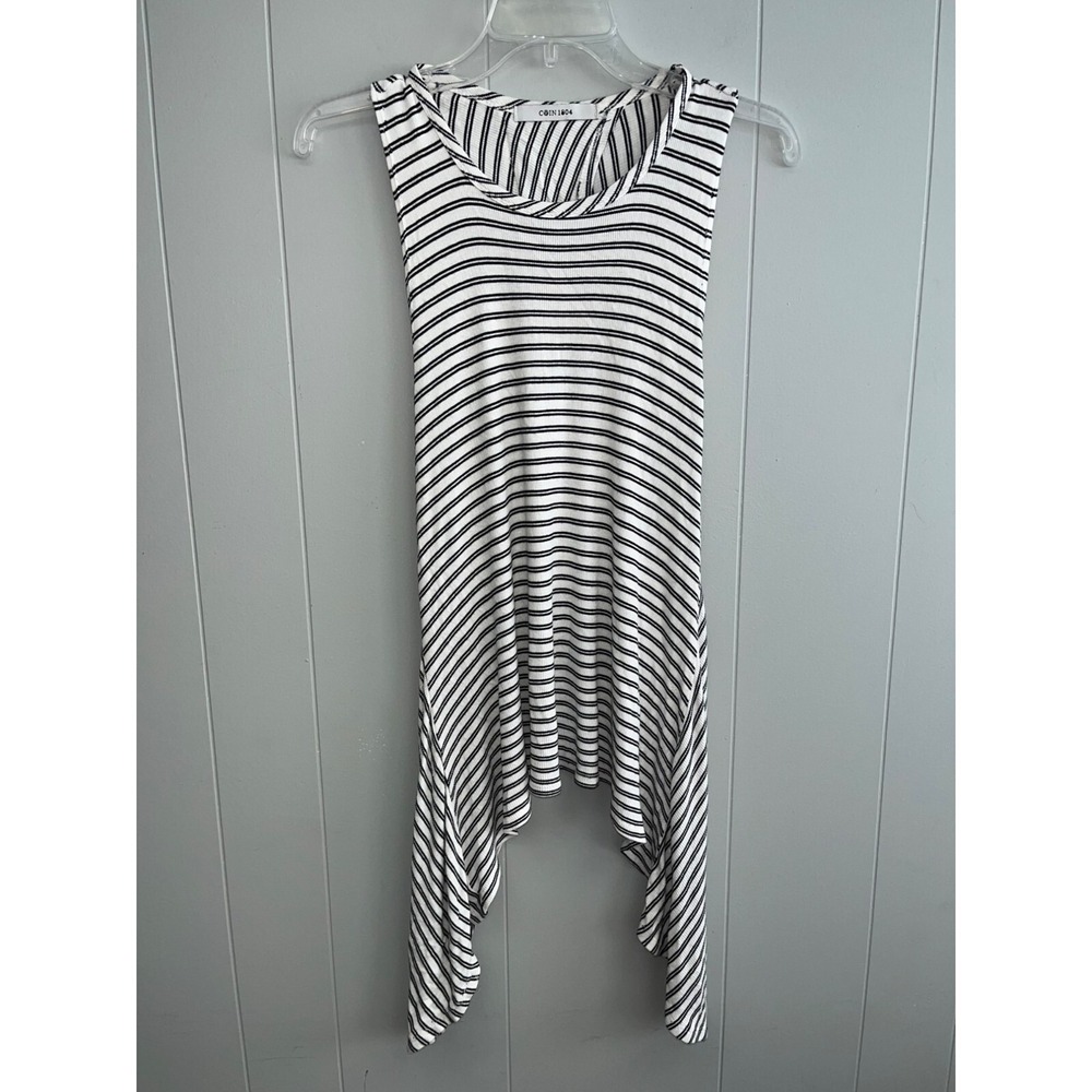 COIN 1804 Boutique Ribbed Stripe Tunic EUC White Black